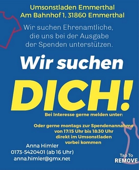 Flyer mit der Info vom Umsonstladen, das Personal gesucht wird © Gemeinde Emmerthal